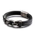 Pulsera para hombre de cuero trenzado negro con cadena de acero inoxidable y cierre imán - Negro Vintage (KB138110-KFC)
