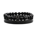 Set bracciale con perle nere opache, corona e rigido in acciaio con numeri romani - Nero Set 3