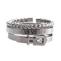 Three-piece stainless steel bangle set with Roman numerals and twisted cable texture - 3-Piece Steel Color Set