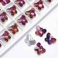 Macro detail of 14mm butterfly crystal pendants with purple gradient for DIY jewelry making - Purple