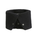 Detail of black ribbed knit neck warmer featuring adjustable metal snap button closures - Black