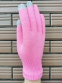 Pink winter knit touchscreen gloves with thick thermal lining and grey conductive fingertips - Thin Style / Pink