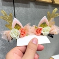Pair of cute Christmas reindeer antler hair clips with pink felt ears and sequins - 24-Pink Flower Antler - Gold