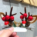 Pair of festive Christmas reindeer antler hair clips with berries and pinecones - 20 Forest Mushroom Reindeer Antler Pair