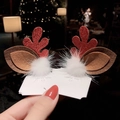 Pair of festive reindeer antler hair clips with red glitter and white pom-poms on a card - 28 Red Glitter Antler with Large Ears Pair