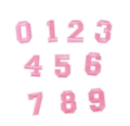 Detailed view of pink embroidered number patches 0-9 with white stitched edges - 0-9 Numbers Set / Pink