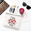 Holly Jolly beige canvas Christmas cosmetic bag with festive candy cane print - Style F