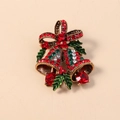 Broche cloche de Noël vintage avec strass rouges et verts en alliage d'or antique - Or Antique