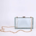 Transparente Acryl-Clutch Abendtasche mit eleganter goldener Kette im Box-Design - Transparent Hellblau