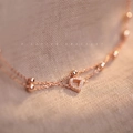 Rose gold double-layer S925 silver bracelet featuring a crystal D-letter pendant - 925 Silver / Rose Gold