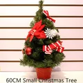 Mini sapin de Noël 60CM avec fleurs rouges et nœuds sur socle rouge décoratif - Mini Sapin de Noël 60CM