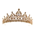 Corona de novia barroca dorada con cristales champán y diamantes para bodas y fiestas - Dorado