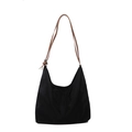 Borsa tote minimalista nera in tela di grande capacità con manici marroni per donna - Nero