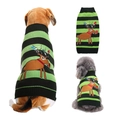 Detail view of a knitted pet sweater with festive green stripes and reindeer pattern - Green and Black Striped Reindeer