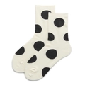 Japanese style cream white crew socks featuring classic black polka dot pattern for women - One Size / Milk White