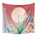 Tapisserie bohème phases de lune avec plantes du désert à l'aquarelle et cactus muraux - 73X95CM (Brossé Transfrontalier) / Cactus de Désert Rose Lune (LT034-5)