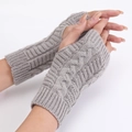 Mid-grey cable-knit fingerless gloves for winter with a warm wrist sleeve design - One Size / Light Gray