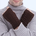 Dark brown cable knit fingerless gloves with thick textured wrist warmers for winter - One Size / Coffee