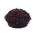 Detail of dark brown crochet knit wig hat for babies with fluffy loop texture and soft yarn - One Size / Coffee