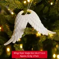 White angel wing Christmas tree ornament with glitter finish 16x11cm resin pendant - Wings Style