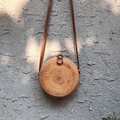Borsa a tracolla tonda in rattan intrecciato a mano con cinturino in pelle - Borsa tonda piccola 18*7cm