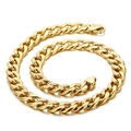 Detailed close-up of a spiral-wound golden stainless steel flat Cuban link chain - Gold Color Necklace (KN114317-Z)