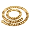 Mens punk 18K gold plated titanium steel flat cuban link necklace and bracelet set - Gold Color Jewelry Set (KS136003-Z)