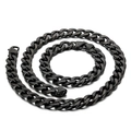 Men's punk rock 18K gold-plated titanium steel flat Cuban chain necklace and bracelet in black - Black Color Jewelry Set (KS136017-Z)