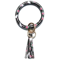 Skull and rose pattern bracelet keychain with tassel and gold metal hardware - Bull Head