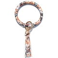 Beagle dog print leather O-ring keychain bracelet with golden clasp and long tassel - Dog
