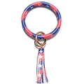 Star-patterned red, white, and blue leather keychain bracelet with elegant tassel - Pentagram