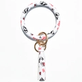White PU leather O-ring bracelet keychain with Hello print and leather tassel charm - Eye
