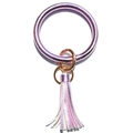 Pink metallic leather keyring bracelet with rose gold clasp and fringe tassel detail - Purple Gold