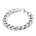 Polished silver stainless steel Cuban link bracelet with high-shine finish and lobster clasp - 21.5cmx13mm / Steel/Silver (KB139253-Z)