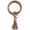 Rose gold lychee pattern leather keyring bracelet featuring a stylish long tassel charm - Shiny Brown