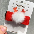 Red felt hair clip with sequined reindeer antlers and plush pom poms for girls - 8 Red Bow with White Pom Pom