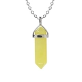 Pale yellow hexagonal crystal pillar pendant necklace with silver link chain - Yellow Jade With Chain