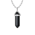 Minimalist black obsidian hexagonal crystal pendant necklace with a fine silver chain - Black Agate With Chain