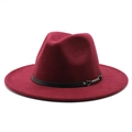 Detail of burgundy wool fedora featuring a black leather band and silver buckle - M (56-58cm) / Burgundy