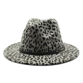 Classic leopard print wool felt fedora hat with a black leather band and wide brim - M (56-58cm) / Gray
