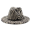 Classico cappello Fedora con motivo zebrato in feltro di lana e fascia in pelle nera - M (56-58cm) / Beige