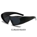 Occhiali da sole steampunk C1 neri con montatura a maschera futuristica e design sportivo - Montatura Nera Lenti Grigio Nero