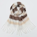 Écharpe chaude épaisse à rayures marron et beige avec franges pour l'hiver - 240x38cm / Rayures Marron Beige Blanc