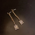 Detailed macro view of gold-plated earrings with rectangular zircon crystals and small rhinestones - 68# Silver Needle-Gold (Rhinestone Square)