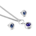 Silbernes Kristall-Schmuckset mit rundem blauen Edelsteinanhänger und passenden Ohrsteckern - Silber Blau (KS136107-Z)