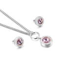 Silbernes Schmuckset mit rosa Kristallanhänger und Ohrringen auf weißem Grund - Silber Pink-Lila (KS136117-Z)