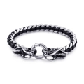 Bracelet dragon rétro en acier inoxydable avec cuir tressé noir et fermoir métal - Design de Dragon (KB101000-BD)