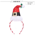 Christmas headband featuring a red sequin mini hat with candy cane striped band - Red Sequin Belt Hat Headband