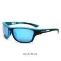 Polarized sports sunglasses with blue frames and blue mirrored lenses for outdoor cycling - Blue Frame / Blue Lens