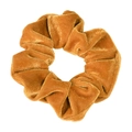Golden velvet scrunchie hair tie, elegant solid color hair accessory for daily ponytail styling. - Mud Yellow